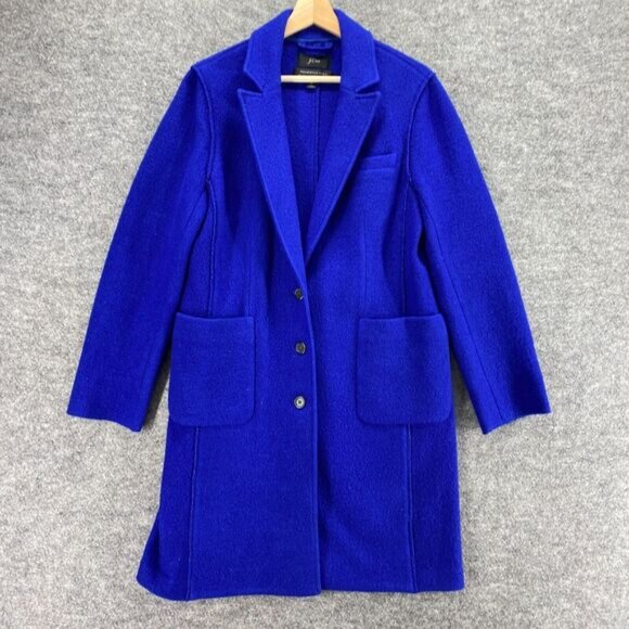 J. Crew Coat Women 6 Blue Collared Wool Button Up Long Sleeve Pockets Casual - Picture 4 of 9